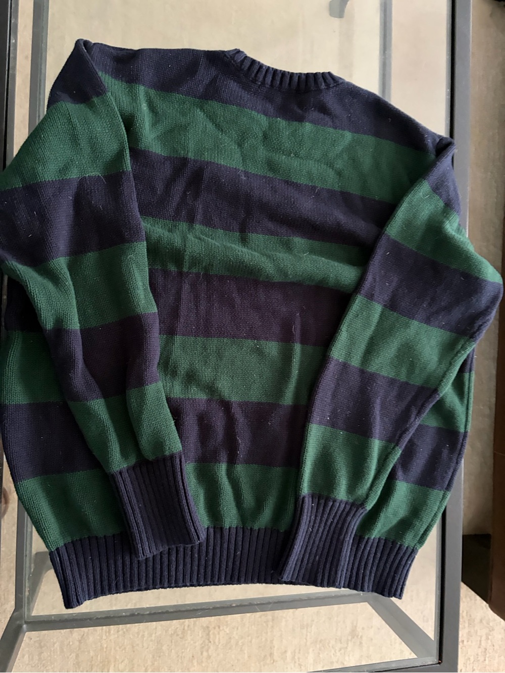 Brandy Melville Green & Navy Wide-Stripe Crewneck Sweater